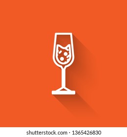 Liner illustration with long shadow on orange backgraund Champagne glass icon. Drinks collection.