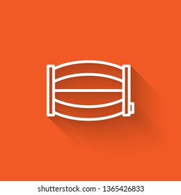 Liner illustration with long shadow on orange backgraund Barrel of beer icon. Bar concept
