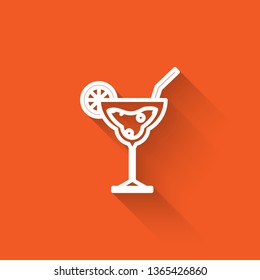 Liner illustration with long shadow on orange backgraund Cocktail vector icon, alcohol symbol
