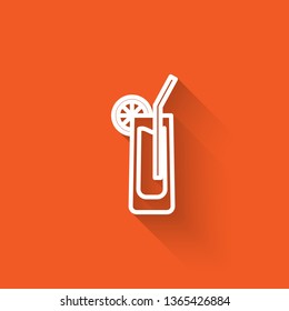 Liner illustration with long shadow on orange backgraund Cocktail vector icon, alcohol symbol