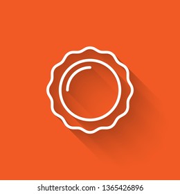 Liner illustration with long shadow on orange backgraund Cap from a Beer Bottle Alcohol Drink with front view