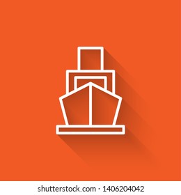 Liner illustration with long shadow on orange background  Image of ship, boat icon