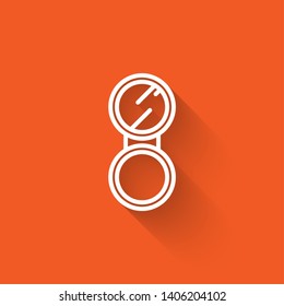 Liner illustration with long shadow on orange background  Makeup powder icon, cosmetic concept for your design.