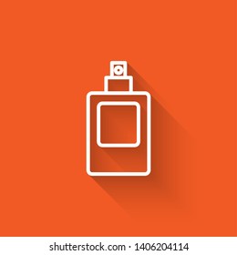 Liner illustration with long shadow on orange background  Perfume vector icon. Cosmetic concept