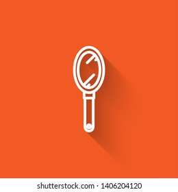 Liner illustration with long shadow on orange background  Mirror vector icon. Make up symbol