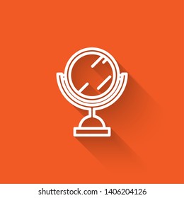 Liner illustration with long shadow on orange background  Mirror vector icon. Make up symbol