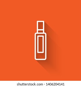 Liner Illustration With Long Shadow On Orange Background  Shower Gel, Liquid Soap, Lotion, Cream, Shampoo, Bath Foam. Vector Icon.