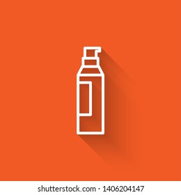 Liner illustration with long shadow on orange background  Shower Gel, Liquid Soap, Lotion, Cream, Shampoo, Bath Foam. Vector icon.