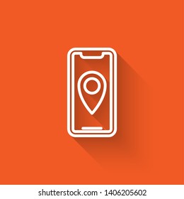 Liner illustration with long shadow on orange background  Package tracking icon