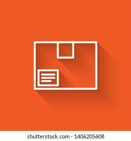 Liner illustration with long shadow on orange background  Box vector icon for your web. Delivery symbol
