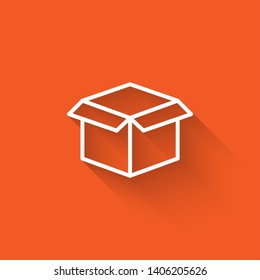 Liner illustration with long shadow on orange background  Box vector icon for your web. Delivery symbol