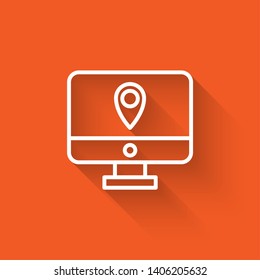 Liner illustration with long shadow on orange background  Package tracking icon