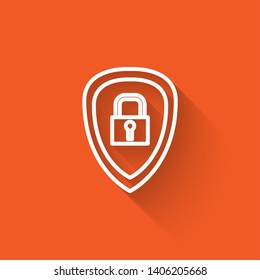 Liner illustration with long shadow on orange background Parcel protection icon.