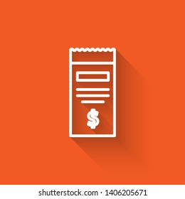 Liner illustration with long shadow on orange background  Billing - document vector icon
