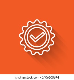 Liner illustration with long shadow on orange background  Completed Vector Stamp. Grunge rubber stamp or badge, label with text 