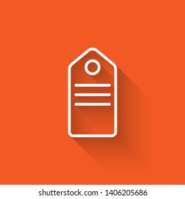 Liner illustration with long shadow on orange background  Tag icon, price label symbol