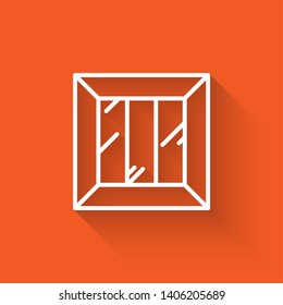 Liner illustration with long shadow on orange background  Box vector icon for your web. Delivery symbol