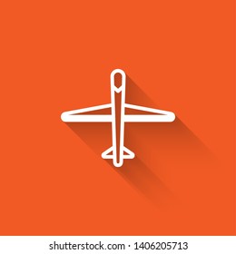 Liner illustration with long shadow on orange background  Aircraft icon. Logistic icon