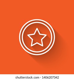 Liner illustration with long shadow on orange background  Review icon. Star favorite sign web icon. Favorite sign.