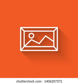Liner illustration with long shadow on orange background  Premium picture icon. Pictogram for infographic, web design