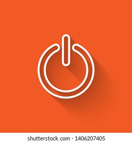 Liner illustration with long shadow on orange background  web icon push-button power