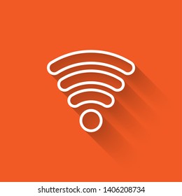 Liner illustration with long shadow on orange background  wi-fi signal sign, modem internet icon