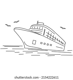 Liner. Vector image of a large liner. Ferry on the water. Cruise tours. Image for cruise tickets.