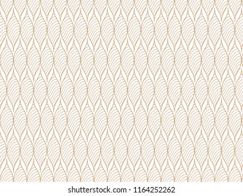 Liners vector pattern, repeating abstract leaves, light brown line of leaf or flower