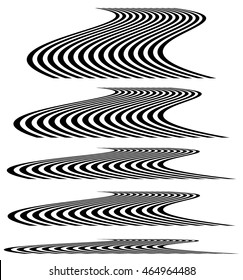 Lines in 3d perspective. Vanishing lines, stripes with distortion effect. 