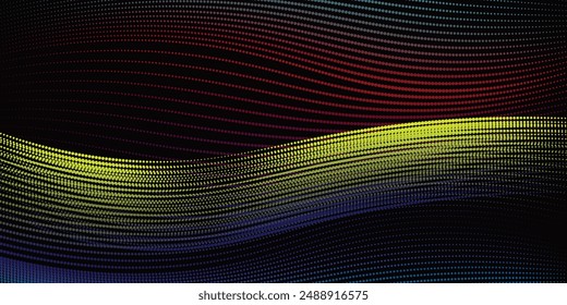 Lines abstract background black and colorful waves pattern. Abstract background. Optical illusion, wavy thin lines. Abstract pattern. Texture with wavy curves. Features psychedelic stripes image.