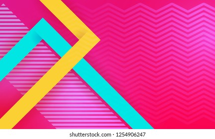Lines abstract background, pink bright color. Vector abstract background texture design, bright poster, banner pink background, yellow and blue stripes and shapes.