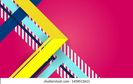 Lines abstract background, pink bright color. Vector abstract background texture design, bright poster, banner pink background, yellow and blue stripes and shapes.
