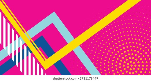 Fundo abstrato linhas, cor rosa brilhante. Vetor abstrato fundo textura design, cartaz brilhante, banner cor-de-rosa fundo, listras e formas amarelas e azuis.