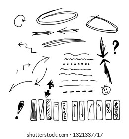 Lines and arrows for infographics, hand-drawn. Vector illustration
