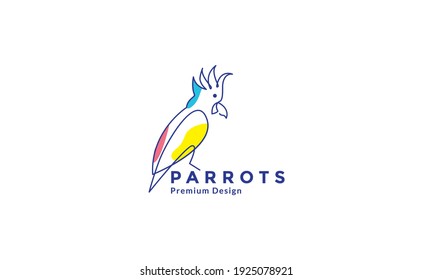 lines art with abstract color parrots bird logo design vector icon symbol illustration