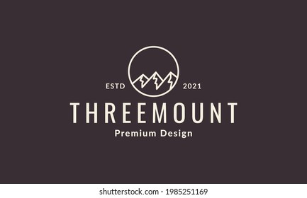 lines art three mountain with circle logo symbol vector icon illustration graphic design 
