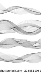 Lines for the background. Black stripes on a white background. Set of wavy lines. Multiple line waves. Creative line art. Grey waves with lines. Vector waves set. Curved wavy line, smooth stripe.