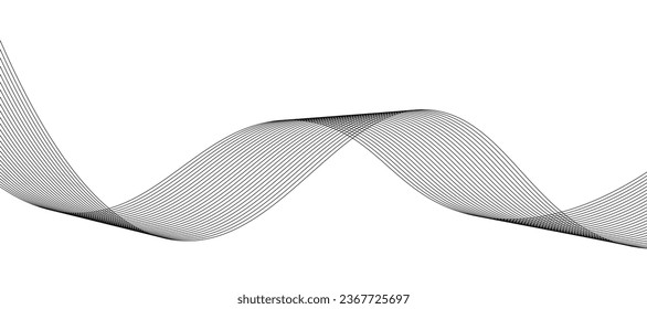 Lines for the background. Black stripes on a white background. Line waves. Creative line art. Gray waves with lines. Vector waves background. Curved wavy line, smooth stripe.
