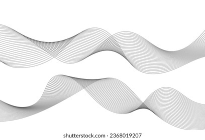 Lines for the background. Black stripes on a white background. Set of wavy lines. Multiple line waves. Creative line art. Grey waves with lines. Vector waves set. Curved wavy line, smooth stripe.