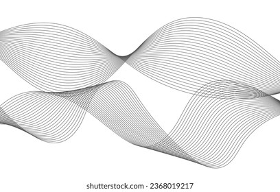 Lines for the background. Black stripes on a white background. Set of wavy lines. Multiple line waves. Creative line art. Grey waves with lines. Vector waves set. Curved wavy line, smooth stripe.