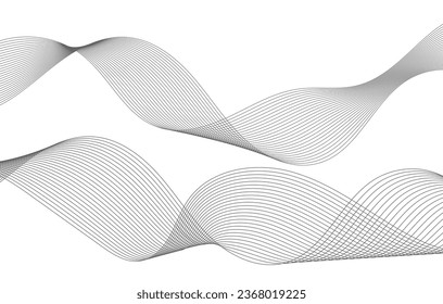 Lines for the background. Black stripes on a white background. Set of wavy lines. Multiple line waves. Creative line art. Grey waves with lines. Vector waves set. Curved wavy line, smooth stripe.