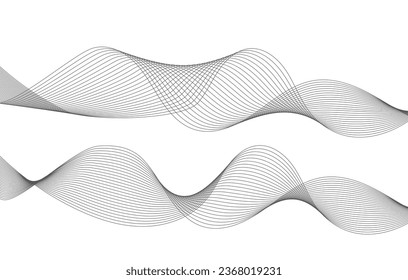 Líneas para el fondo. Bandas negras sobre un fondo blanco. Conjunto de líneas onduladas. Varias ondas de línea. Arte de línea creativa. Olas grises con líneas. Olas vectoriales establecidas. Línea ondulada curvada, banda lisa.