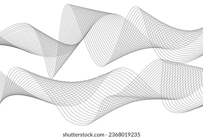 Lines for the background. Black stripes on a white background. Set of wavy lines. Multiple line waves. Creative line art. Grey waves with lines. Vector waves set. Curved wavy line, smooth stripe.