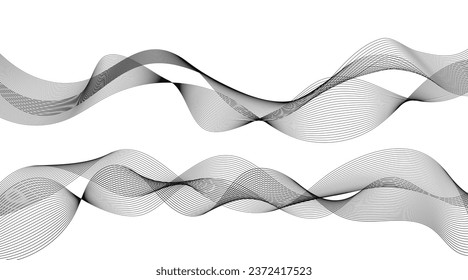 Líneas para el fondo. Bandas negras sobre un fondo blanco. Conjunto de líneas onduladas. Varias ondas de línea. Arte de línea creativa. Olas grises con líneas. Olas vectoriales establecidas. Línea ondulada curvada, banda lisa.