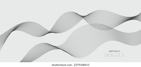 Lines for the background. Black stripes on a white background. Set of wavy lines. Multiple line waves. Creative line art. Grey waves with lines. Vector waves set. Curved wavy line, smooth stripe.