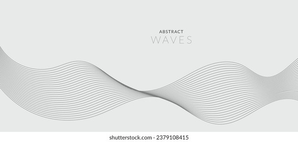 Lines for the background. Black stripes on a white background. Set of wavy lines. Multiple line waves. Creative line art. Grey waves with lines. Vector waves set. Curved wavy line, smooth stripe.