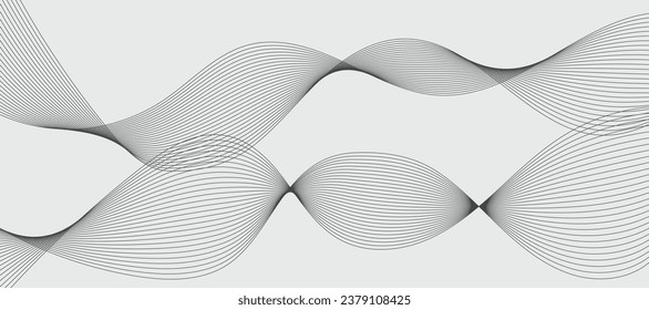 Linien für den Hintergrund. Schwarze Streifen auf weißem Hintergrund. Reihe von gewellten Linien. Mehrzeilige Wellen. Kreative Linienkunst. Graue Wellen mit Linien. Vektorwellen eingestellt. Kurvig gewölbte Linie, glatter Streifen.
