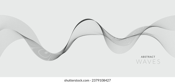 Lines for the background. Black stripes on a white background. Set of wavy lines. Multiple line waves. Creative line art. Grey waves with lines. Vector waves set. Curved wavy line, smooth stripe.