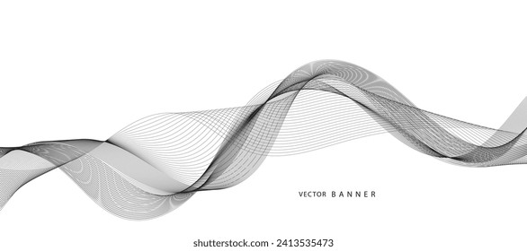 Lines for the background. Black stripes on a white background. Set of wavy lines. Multiple line waves. Creative line art. Grey waves with lines. Vector waves set. Curved wavy line, smooth stripe.