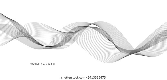 Lines for the background. Black stripes on a white background. Set of wavy lines. Multiple line waves. Creative line art. Grey waves with lines. Vector waves set. Curved wavy line, smooth stripe.